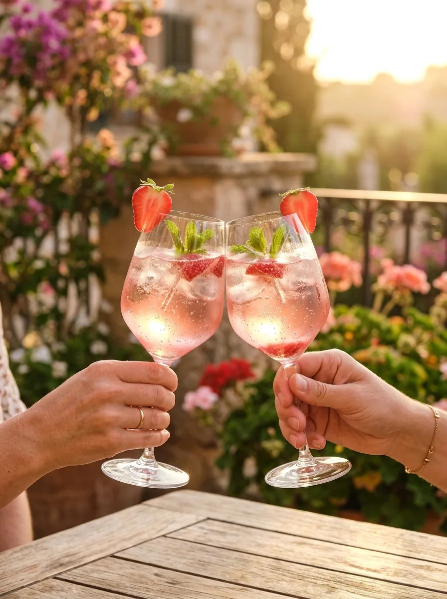 Two glasses clinking: a mocktail and its matching cocktail.